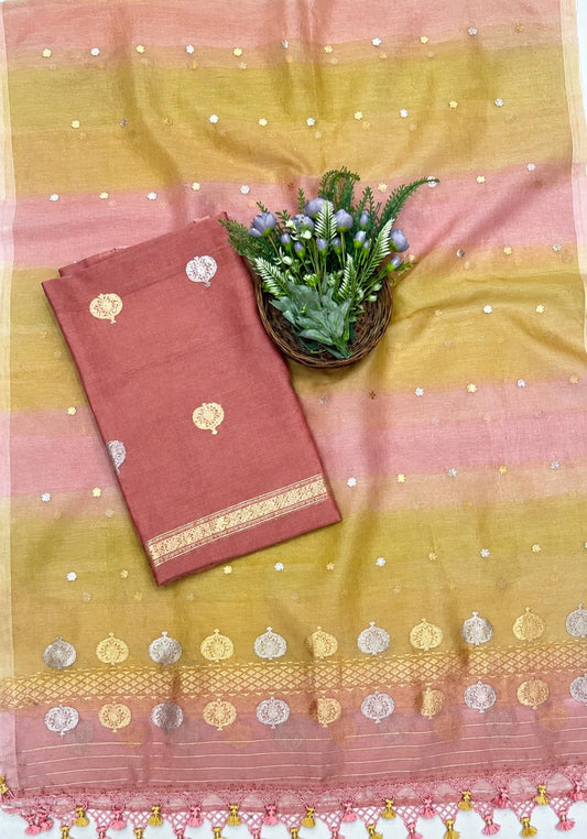 277C Organza Peach  Suits Fabric/ CKC Banarasi Edit