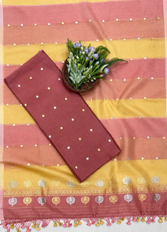 276C Organza Peach Suits Fabric/ CKC Banarasi Edit