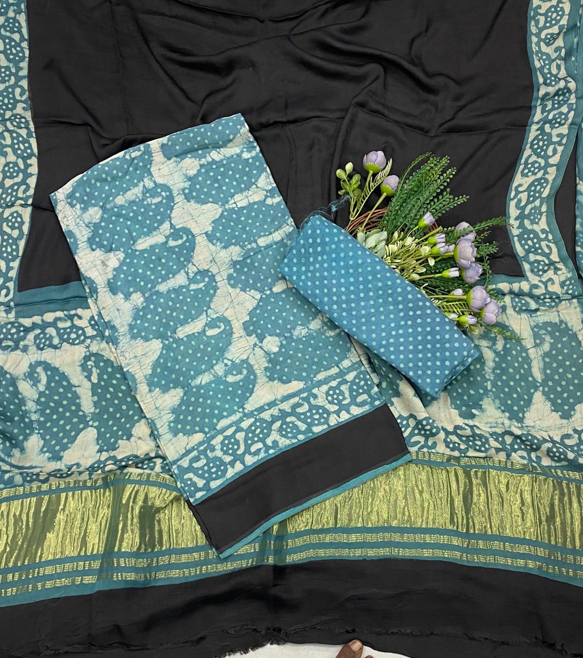 416C Gajji Silk Sea Blue Suit Fabric / CKC Jaipuri Suits