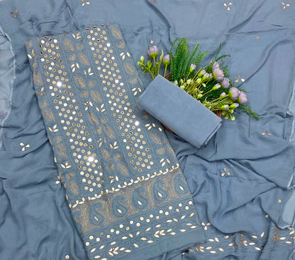 446C Lakhnavi Georgette Blue Suit Fabric/ CKC Lakhnavi Suits