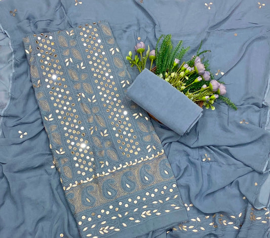 446C Lakhnavi Georgette Blue Suit Fabric/ CKC Lakhnavi Suits