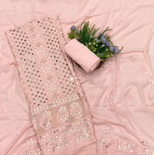 445C Lakhnavi Georgette Peach Suit Fabric/ CKC Lakhnavi Suits