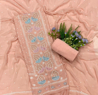 456C Lakhnavi Georgette Peach Suit Fabric/ CKC Lakhnavi Suits