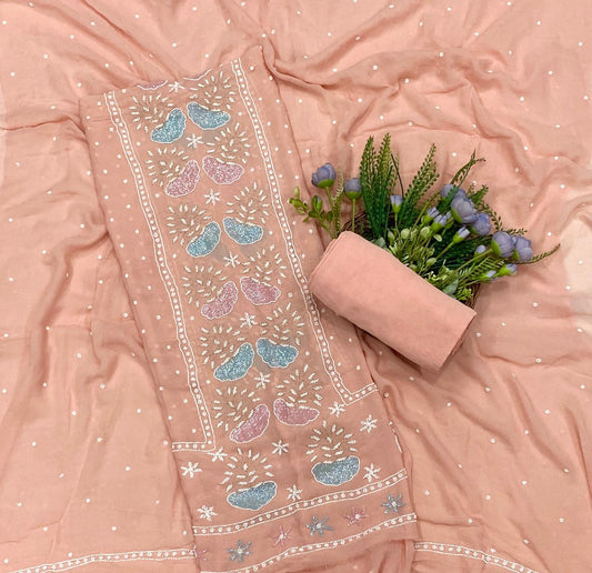 456C Lakhnavi Georgette Peach Suit Fabric/ CKC Lakhnavi Suits