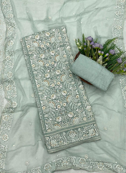 440C Lakhnavi Georgette Sea Blue Suit Fabric/ CKC Lakhnavi Suits