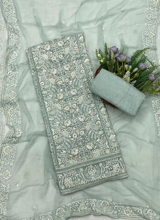 440C Lakhnavi Georgette Sea Blue Suit Fabric/ CKC Lakhnavi Suits
