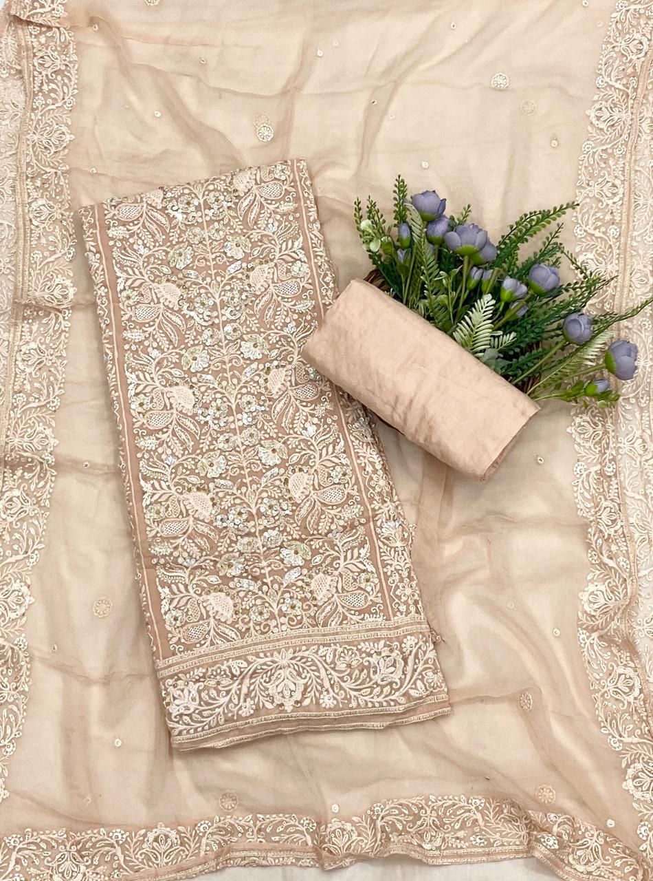 441C Lakhnavi Georgette Light Peach  Suit Fabric/ CKC Lakhnavi Suits