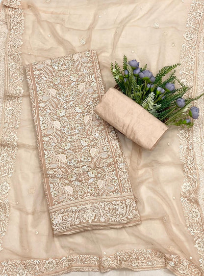441C Lakhnavi Georgette Light Peach  Suit Fabric/ CKC Lakhnavi Suits