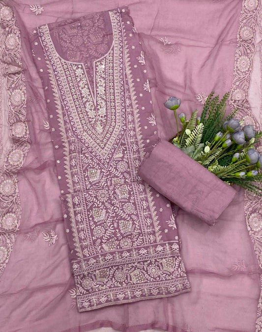 458C Lakhnavi Georgette Lilac Suit Fabric/ CKC Lakhnavi Suits