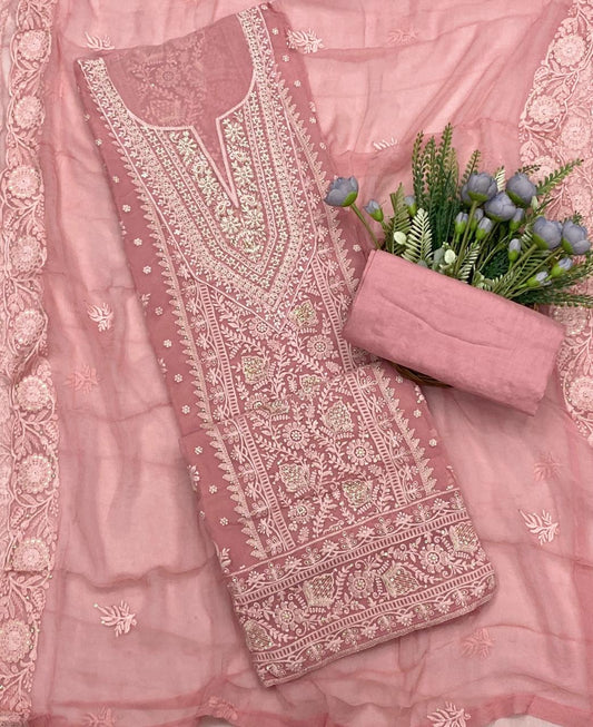 459C Lakhnavi Georgette Pink Suit Fabric/ CKC Lakhnavi Suits