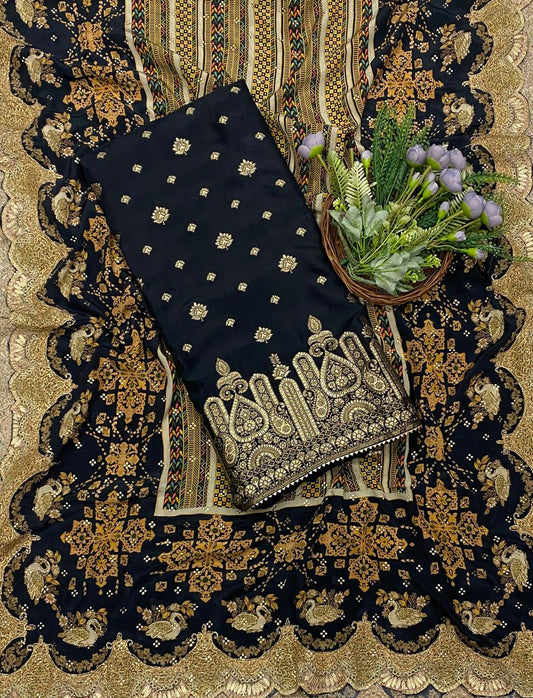 435C Dola Silk Black Suit Fabric / CKC Partywear Collection