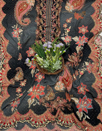 443C Dola Silk Black Suit Fabric / CKC Partywear Collection