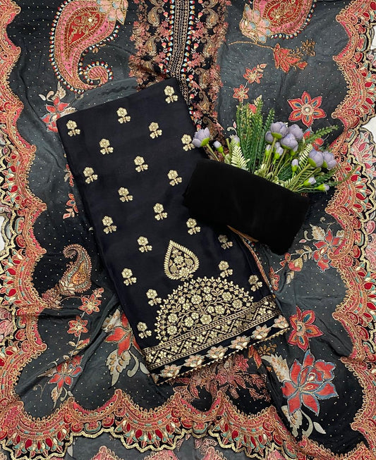 443C Dola Silk Black Suit Fabric / CKC Partywear Collection