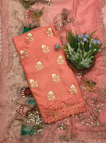434C Banarasi Silk Dark Peach Suit Fabric / CKC Banarasi Edit