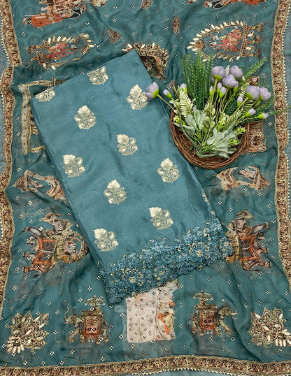 433C Banarasi Silk Sea Green Suit Fabric / CKC Banarasi Edit