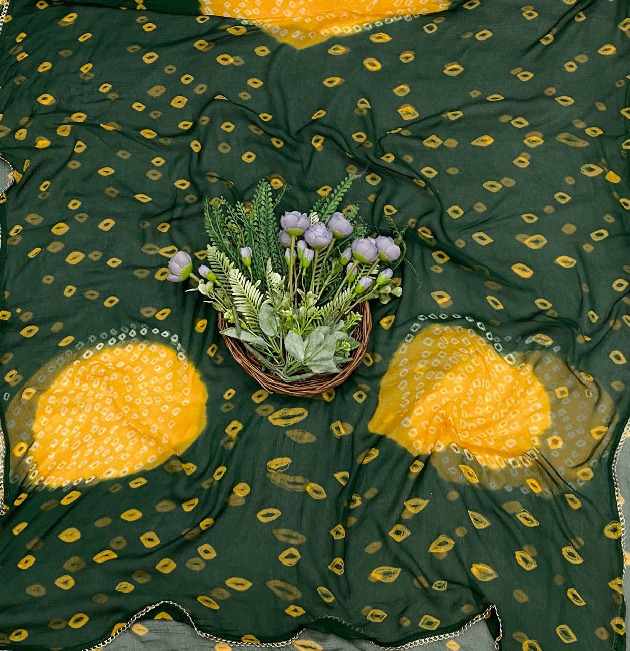 436C Jaipuri Crepe Dark Green With Yellow Suit Fabric / CKC Jaipuri Suits