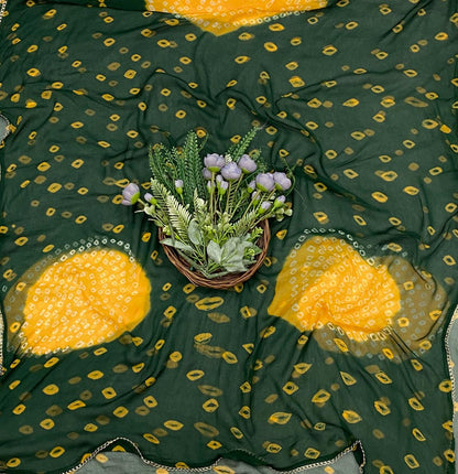 436C Jaipuri Crepe Dark Green With Yellow Suit Fabric / CKC Jaipuri Suits