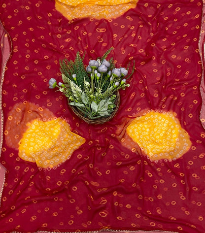 437C Jaipuri Crepe Red With Yellow Suit Fabric / CKC Jaipuri Suits
