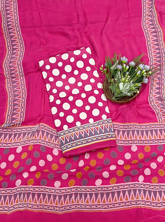 525C Crepe Polka Dark Pink Suit Fabric/ CKC Polka Story