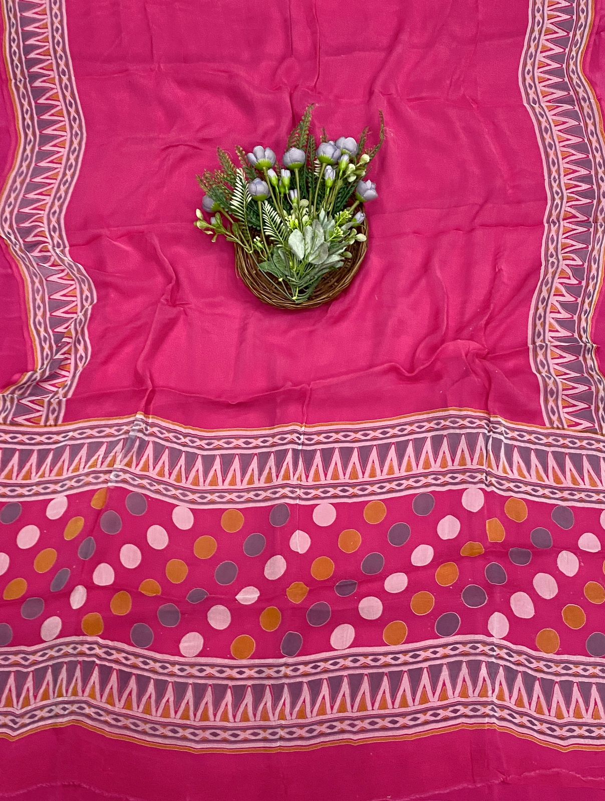 525C Crepe Polka Dark Pink Suit Fabric/ CKC Polka Story