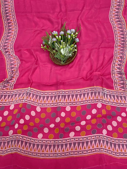 525C Crepe Polka Dark Pink Suit Fabric/ CKC Polka Story