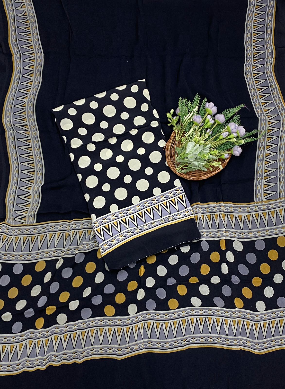522C Crepe Polka Black Suit Fabric/ CKC Polka Story
