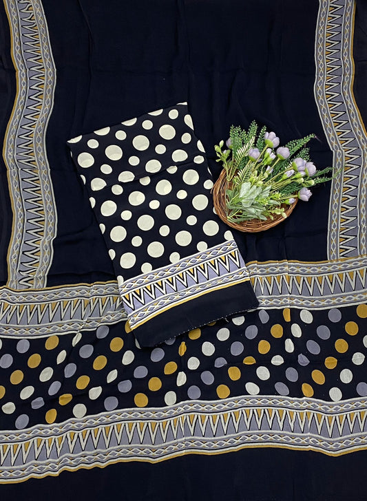 522C Crepe Polka Black Suit Fabric/ CKC Polka Story