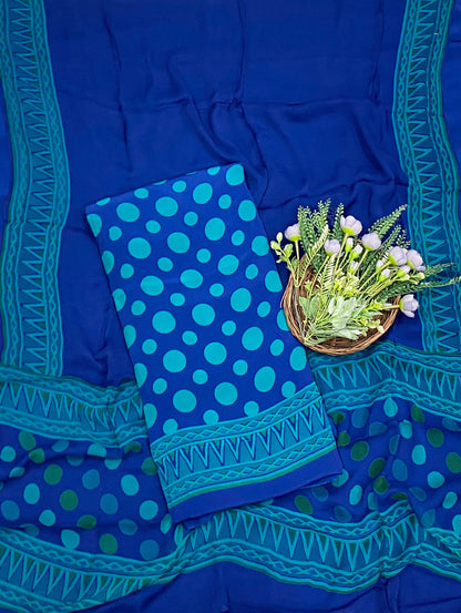 523C Crepe Polka Dark Blue Suit Fabric/ CKC Polka Story