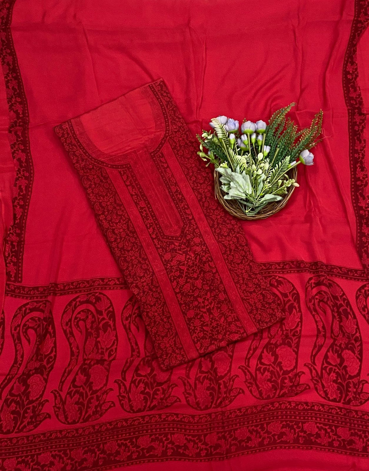 517C Crepe Red  Suit Fabric / CKC Crepe Suits