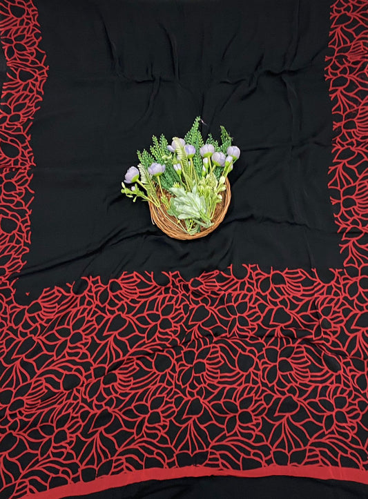 498C Crepe Black With Red  Suit Fabric / CKC Crepe Suits