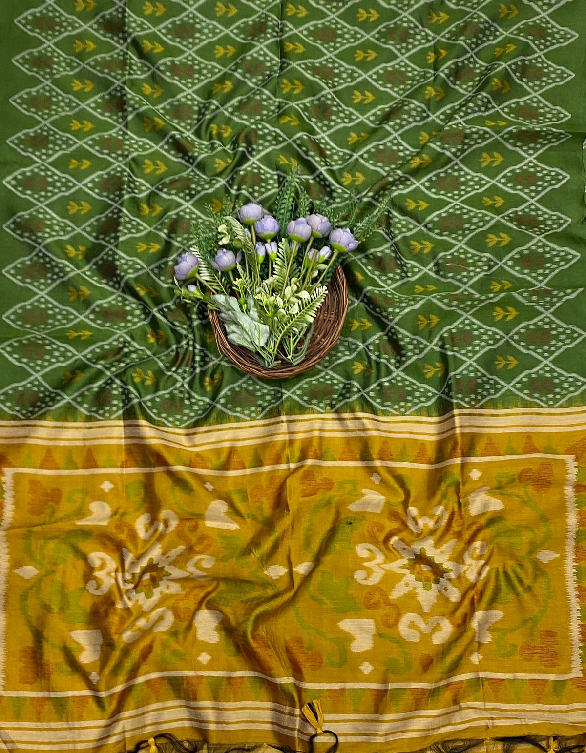 477C Jamdani Green With Yellow Suit Fabric / CKC Jamdani Suits
