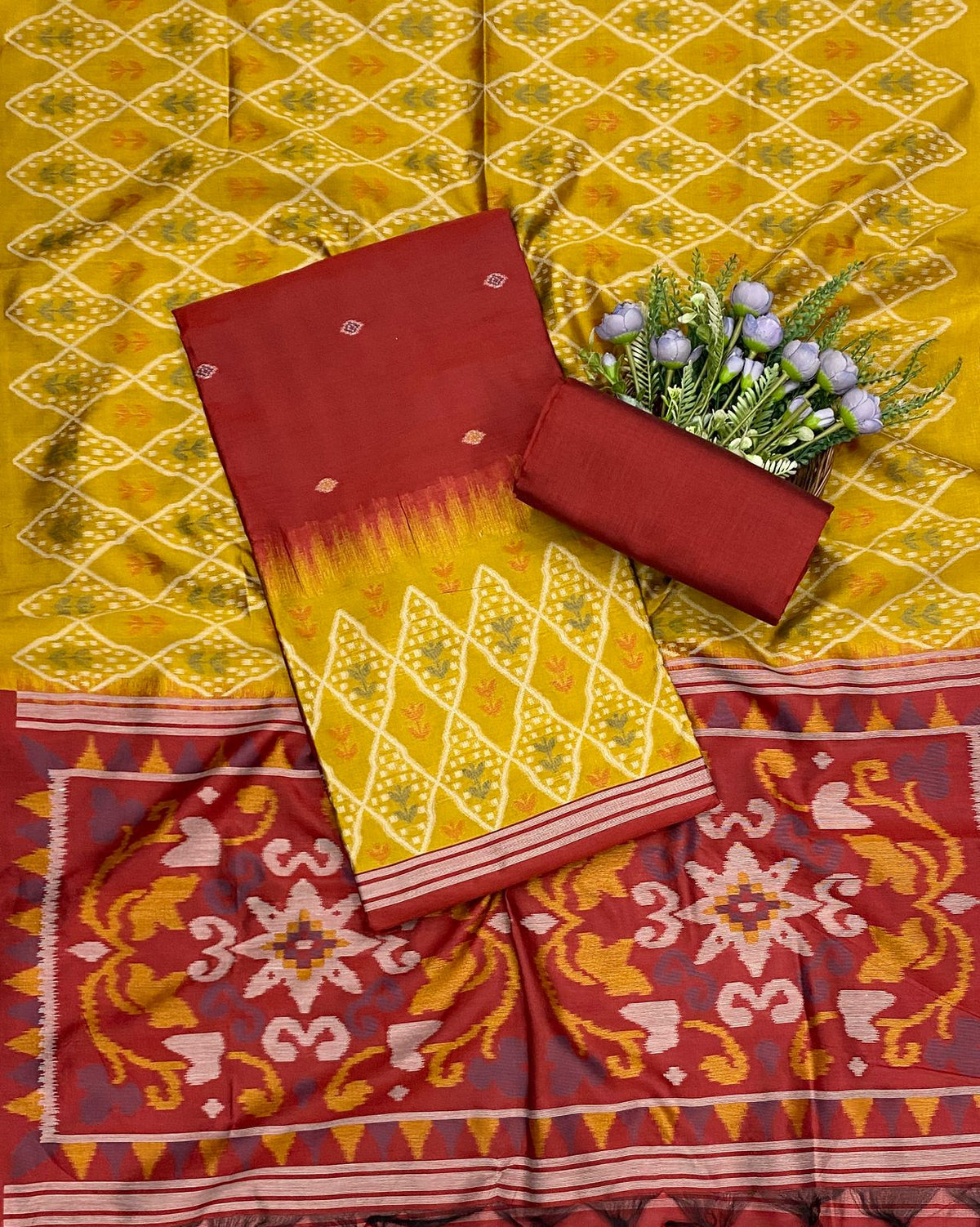 479C Jamdani  Yellow With RedSuit Fabric / CKC Jamdani Suits