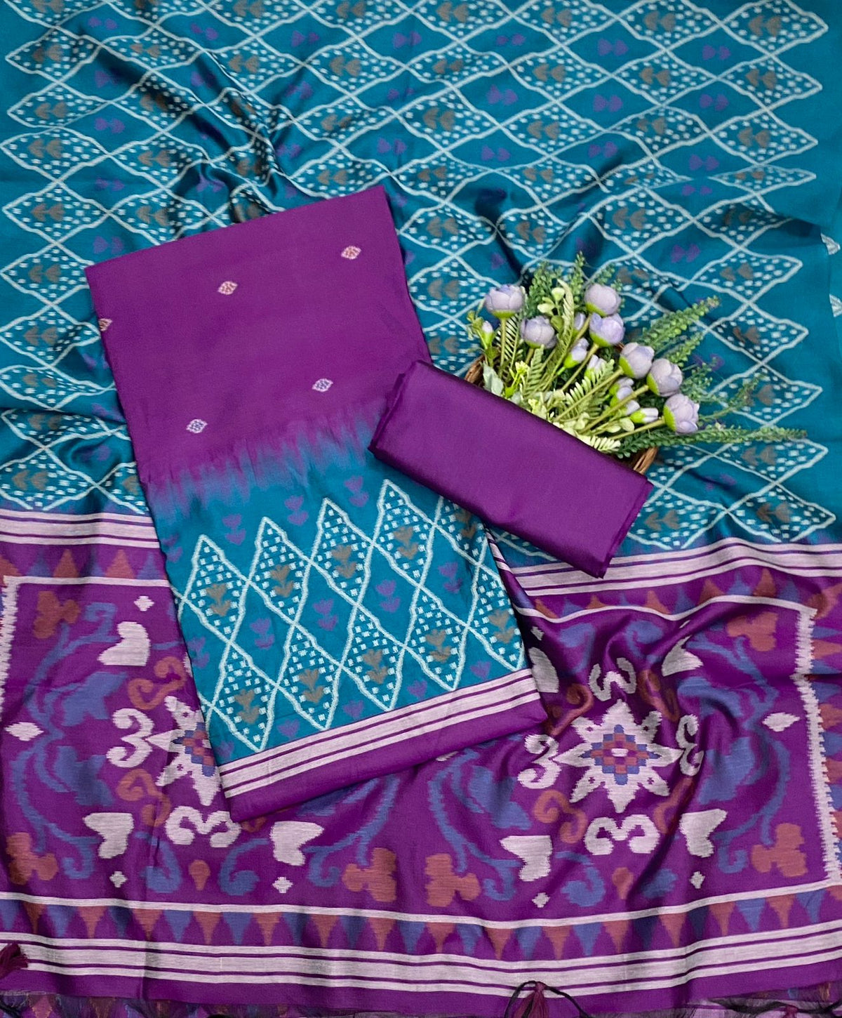 478C Jamdani Blue With Purple  Suit Fabric / CKC Jamdani Suits