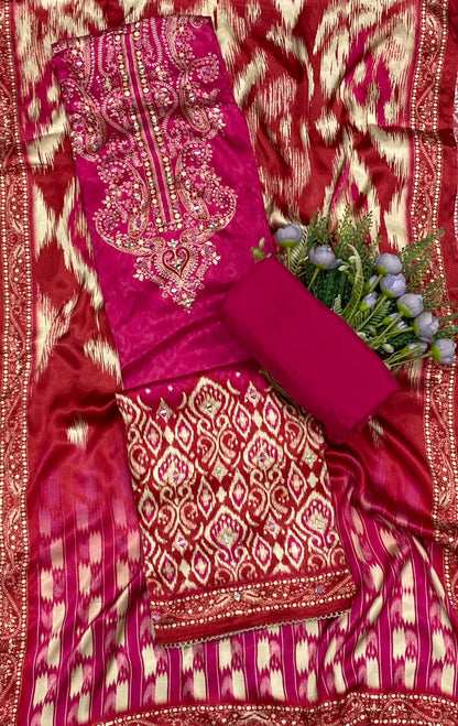 472C Gajji Silk Hot Pink Suit Fabric / CKC Jaipuri Suits