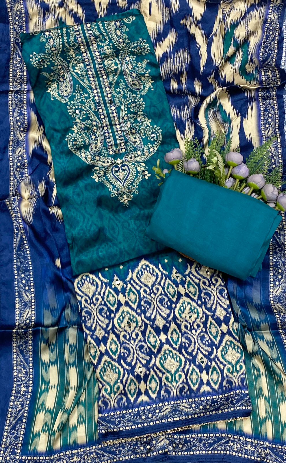 474C Gajji Silk Peacock Blue Suit Fabric / CKC Jaipuri Suits