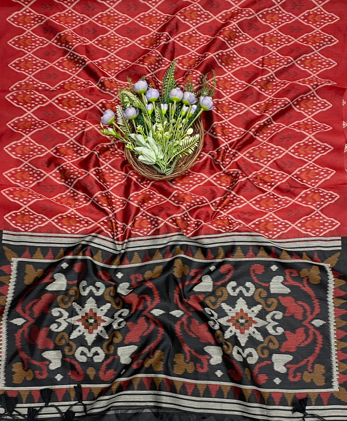 482C Jamdani Black With Red Suit Fabric / CKC Jamdani Suits