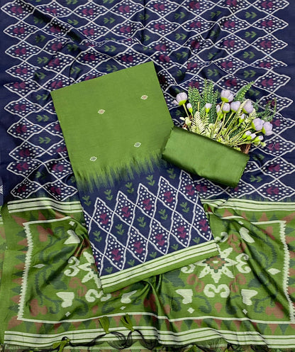480C Jamdani Green With Navy Blue Suit Fabric / CKC Jamdani Suits