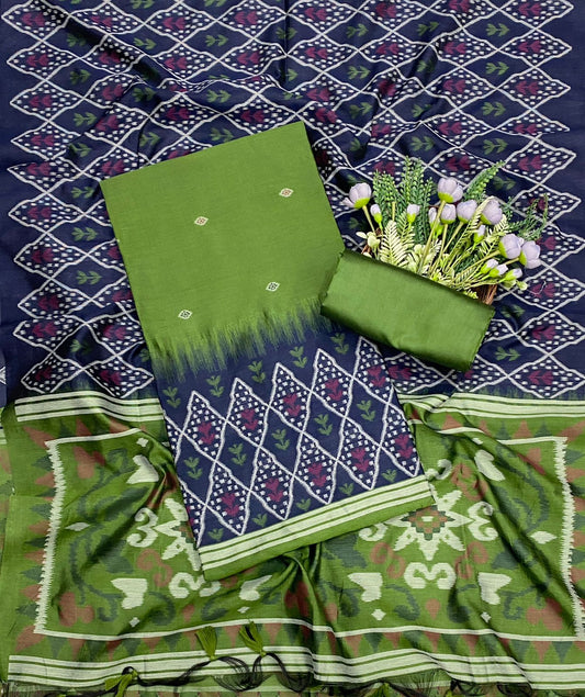 480C Jamdani Green With Navy Blue Suit Fabric / CKC Jamdani Suits