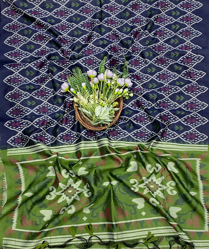 480C Jamdani Green With Navy Blue Suit Fabric / CKC Jamdani Suits