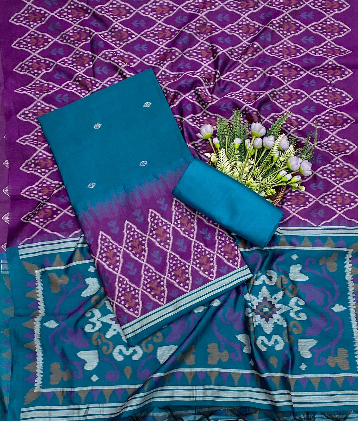 481C Jamdani Dark Sea Green With Purple Suit Fabric / CKC Jamdani Suits