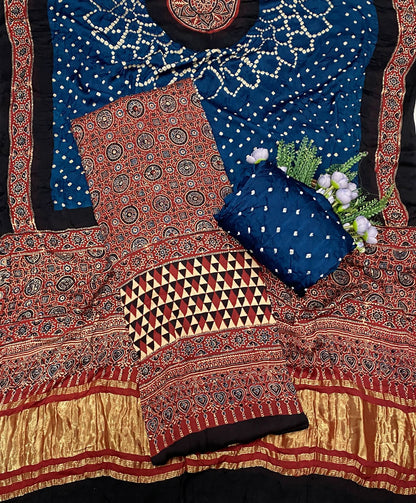 527C Pure Modal Red With Navy Blue Suit Fabric / CKC Jaipuri Suits