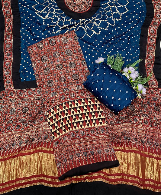 527C Pure Modal Red With Navy Blue Suit Fabric / CKC Jaipuri Suits