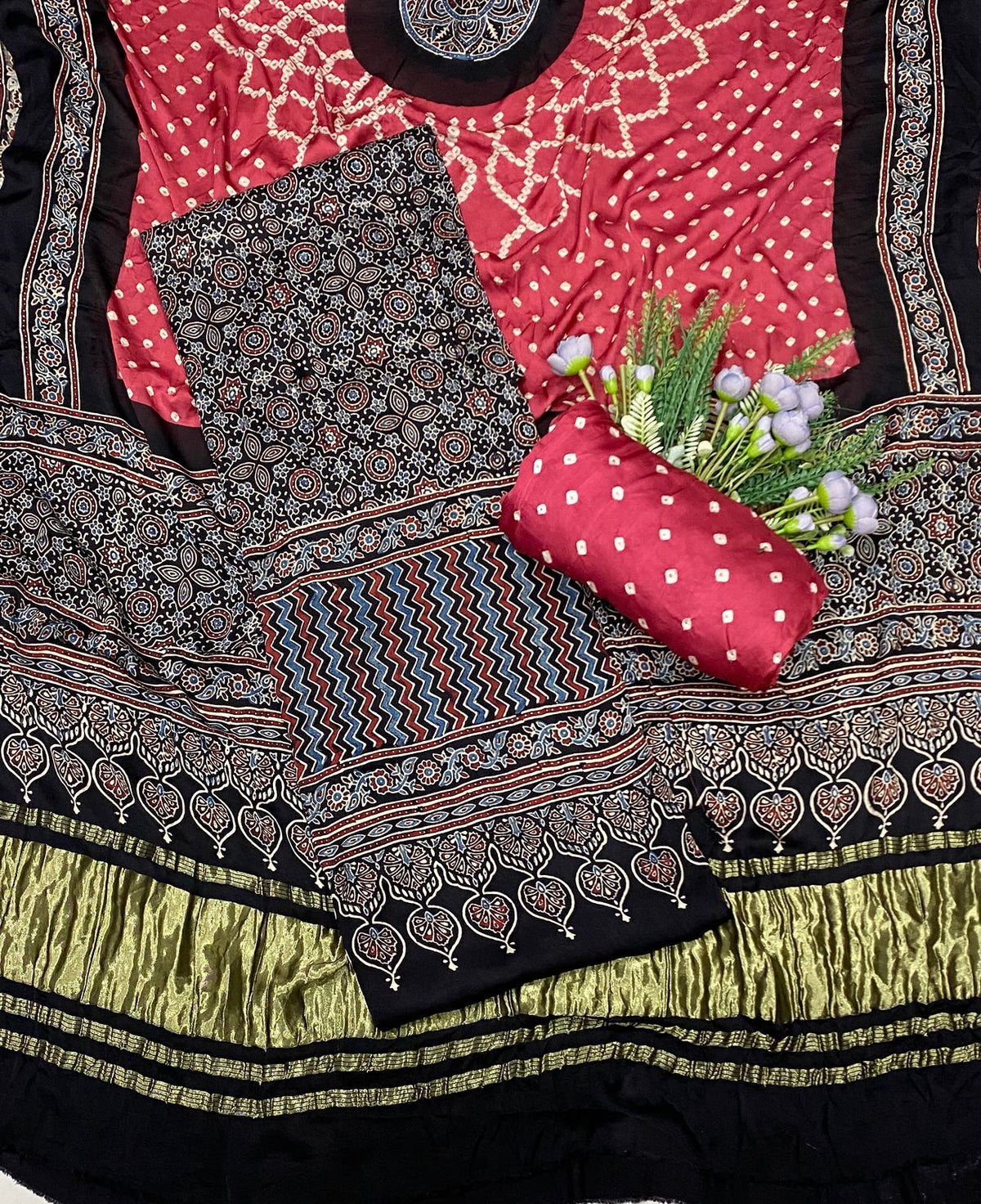 529C Pure Modal Black With Pink Suit Fabric / CKC Jaipuri Suits