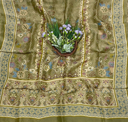 531C Shimmer Tassar Mehndi Green Fabric/ CKC Tassar Suits