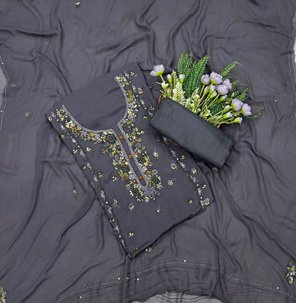 499C Georgette Dark Grey Suit Fabric / CKC Georgette Suits