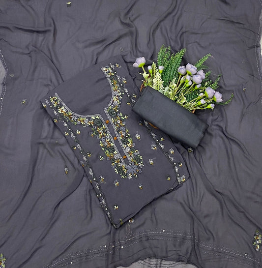Georgette Dark Grey Suit Fabric - Studio CKC