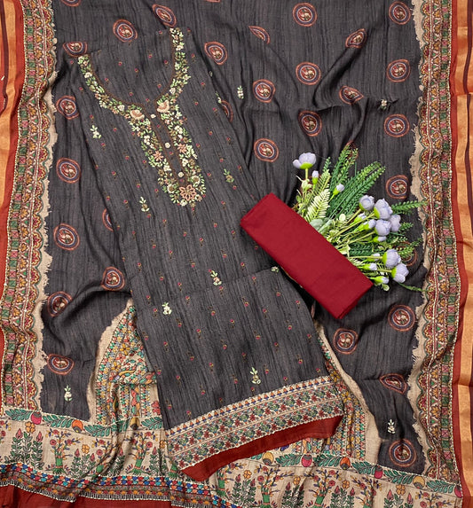 512C Maheshwari Dark Grey Suit Fabric / CKC Maheshwari Suits