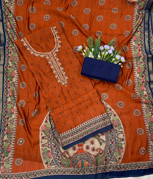 510C Maheshwari Rust Orange Suit Fabric / CKC Maheshwari Suits