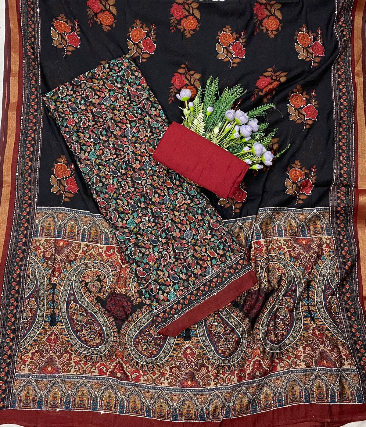 507C Maheshwari Black Suit Fabric / CKC Maheshwari Suits