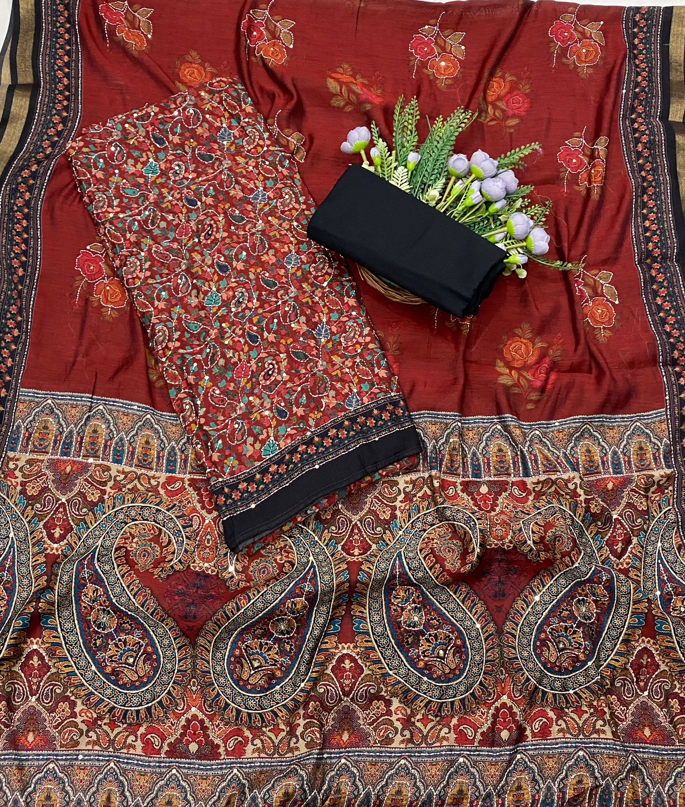 508C Maheshwari Red Suit Fabric / CKC Maheshwari Suits